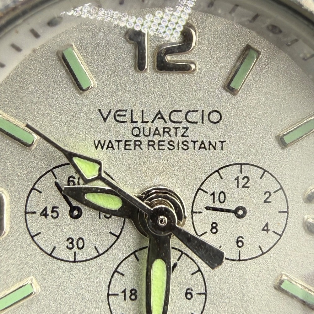 Vintage Vellaccio Wristwatch Silver Tone Classic Chronograph Style Nonworking